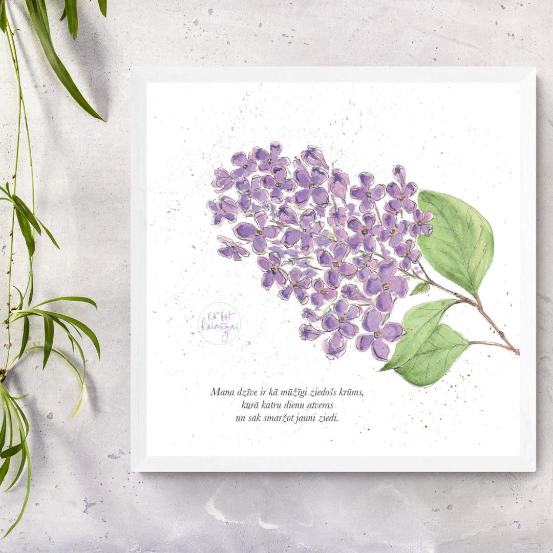 Attēls ar afirmāciju- laimīgais ceriņš.